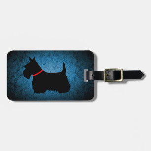 Scottish Terrier, black silhouette, granite blue Luggage Tag