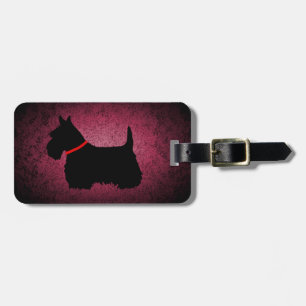 Scottish Terrier, black silhouette, granite pink Luggage Tag