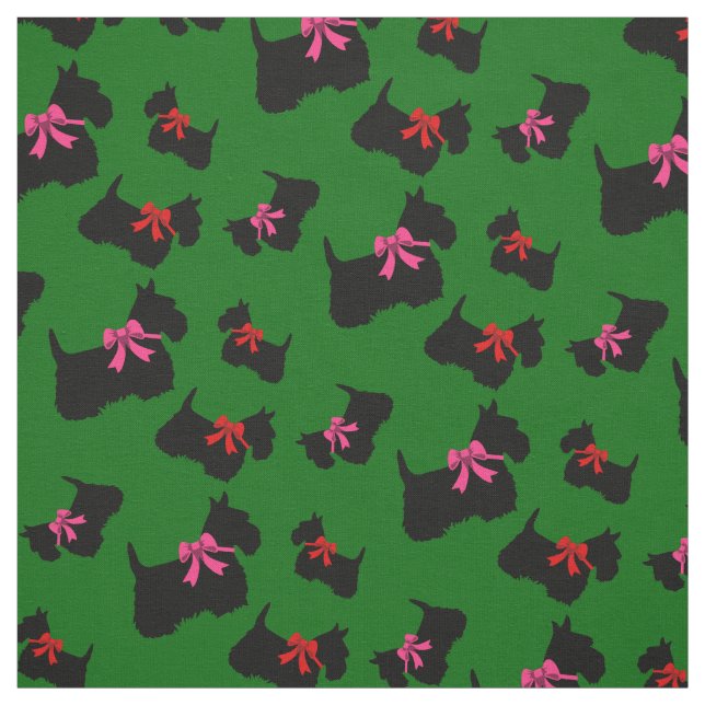 Scottish Terrier black silhouette, red/pink bow Fabric (Swatch)