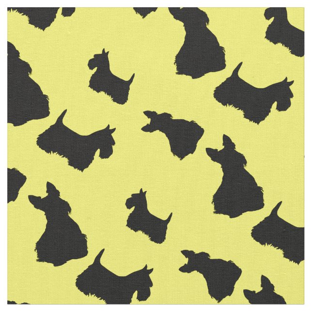 Scottish Terrier black silhouette, red/pink bow Fabric (Close Up)