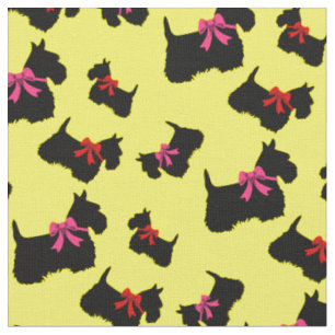 Scottish Terrier black silhouette, red/pink bow Fabric