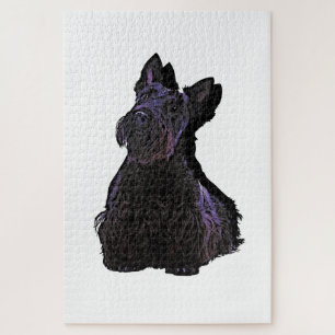 Scottish Terrier black silhouette with shadow Jigsaw Puzzle