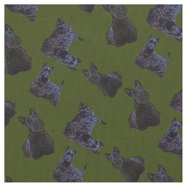 Scottish Terrier black sitting/standing/Odee green Fabric (Close Up)
