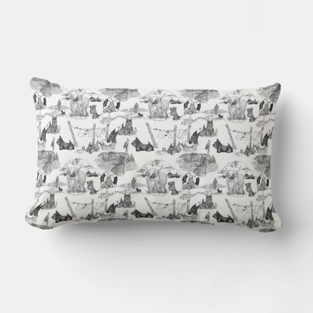 SCOTTISH Terrier Black Toile Lumbar Cushion (Front)