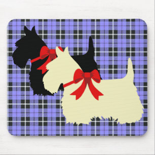 Scottish Terrier black/wheaten silhouette plaid Mouse Mat