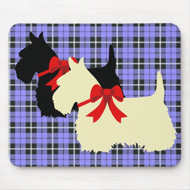 Scottish Terrier black/wheaten silhouette plaid Mouse Mat (Front)