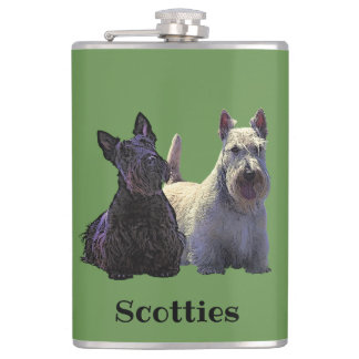Scottish Terrier black/wheaten, sitting/standing Hip Flask