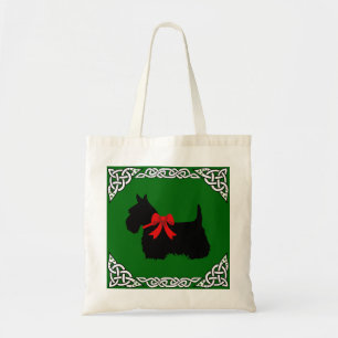 Scottish Terrier black, white cletic braid, bow Tote Bag