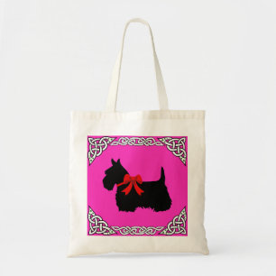 Scottish Terrier black, white cletic braid, bow Tote Bag