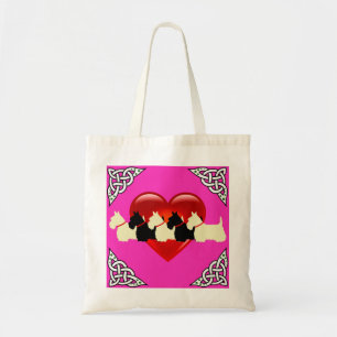 Scottish Terrier black/white, cletic braid, heart Tote Bag