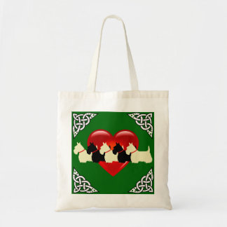Scottish Terrier black/white, cletic braid, heart Tote Bag