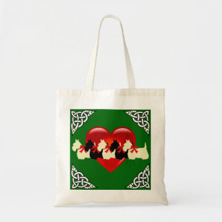 Scottish Terrier black/white, cletic braid, heart Tote Bag
