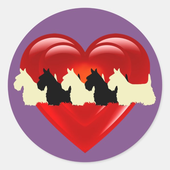 Scottish Terrier black/white double heart Classic Round Sticker (Front)