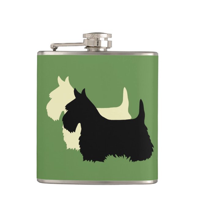 Scottish Terrier black/white silhouette Hip Flask (Front)