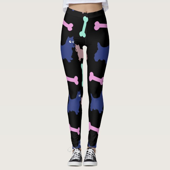 Scottish Terrier Bones Choose B Colour Leggings (Front)