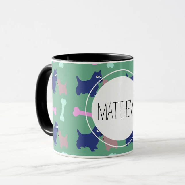 Scottish Terrier Bones Monogram Name Combo Mug (Front Left)