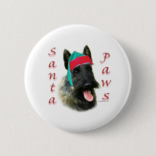 Scottish Terrier (brindle) Santa Paws 6 Cm Round Badge