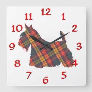 Scottish Terrier Buchanan Tartan Square Wall Clock