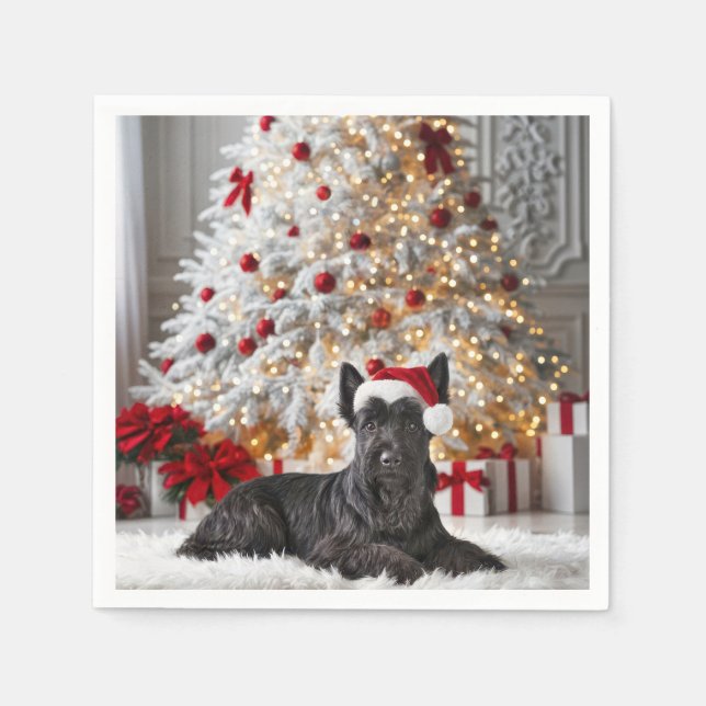 Scottish Terrier By Christmas Tree Napkin (Front)