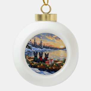 Scottish Terrier Christmas Boat Holiday Ceramic Ball Christmas Ornament