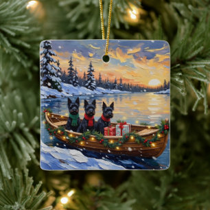Scottish Terrier Christmas Boat Holiday Ceramic Ornament