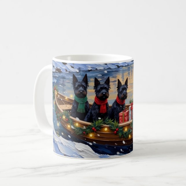 Scottish Terrier Christmas Boat Holiday Coffee Mug (Front Left)