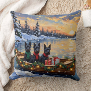 Scottish Terrier Christmas Boat Holiday Cushion
