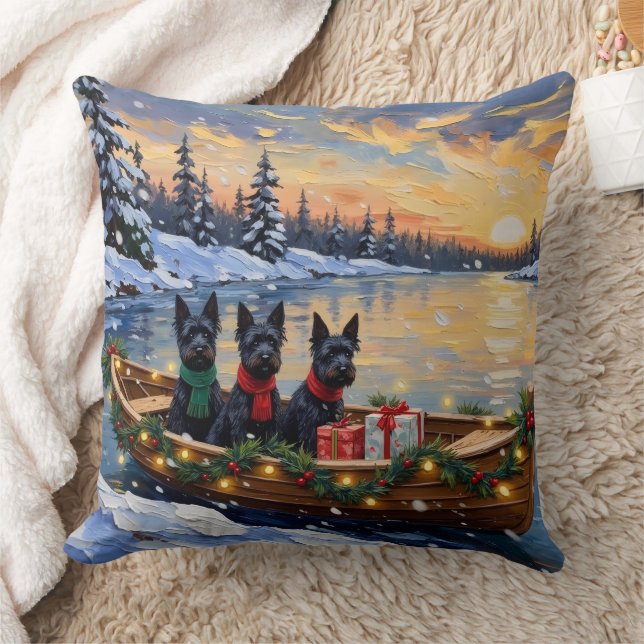 Scottish Terrier Christmas Boat Holiday Cushion (Blanket)