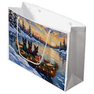 Scottish Terrier Christmas Boat Holiday Large Gift Bag