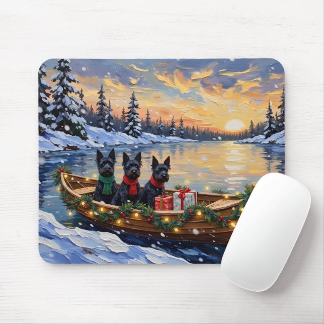 Scottish Terrier Christmas Boat Holiday Mouse Mat (With Mouse)