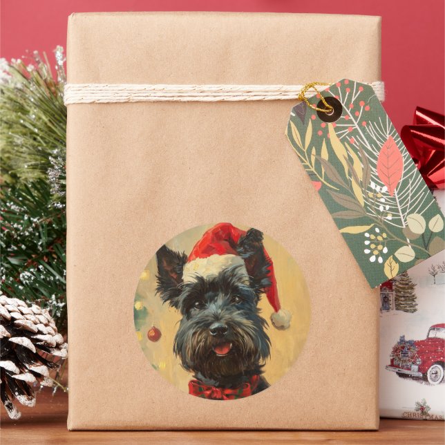 Scottish Terrier Christmas Classic Round Sticker (Holiday)