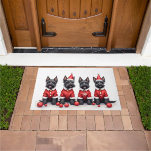 Scottish Terrier Christmas Dress Santa Hat Doormat