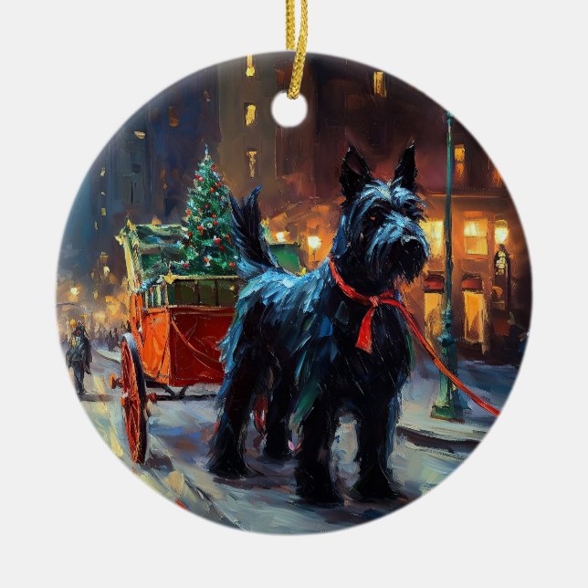 Scottish Terrier Christmas Festive Season  Ceramic Tree Decoration (Front)
