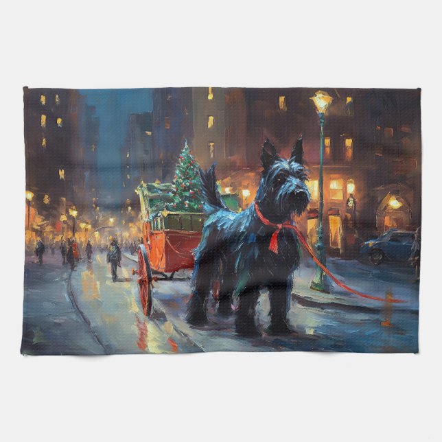 Scottish Terrier Christmas Festive Season  Tea Towel (Horizontal)