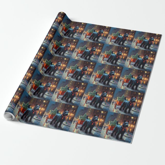 Scottish Terrier Christmas Festive Season  Wrapping Paper (Unrolled)