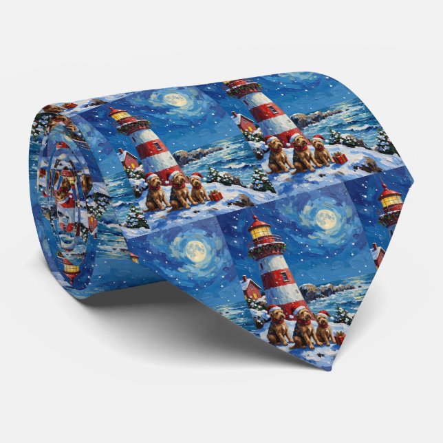 Scottish Terrier Christmas Lighthouse Holiday Tie (Rolled)