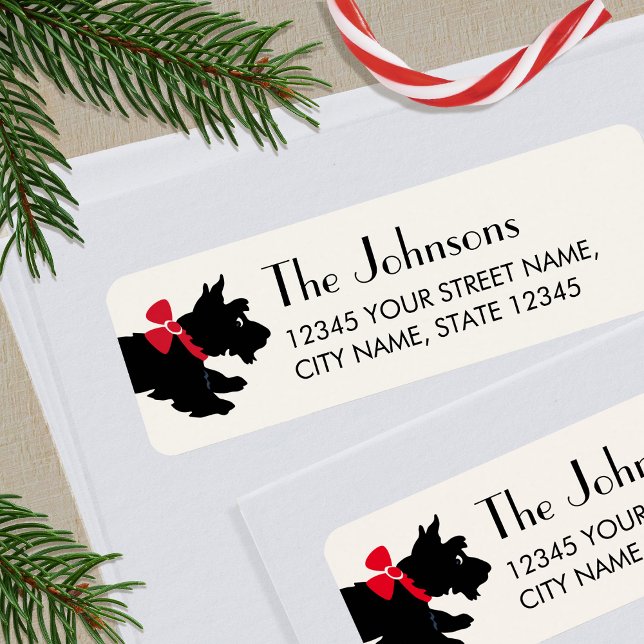 Scottish Terrier Christmas Red Bow Return Address (Creator Uploaded)