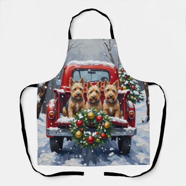 Scottish Terrier Christmas Red Truck Holiday Apron (Front)