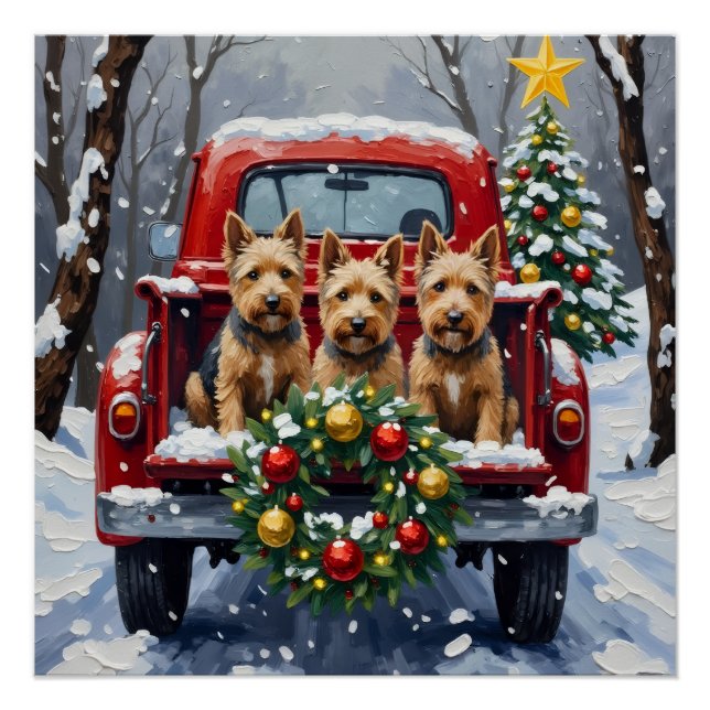Scottish Terrier Christmas Red Truck Holiday Poster (Front)