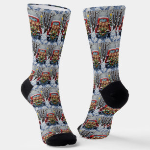 Scottish Terrier Christmas Red Truck Holiday Socks