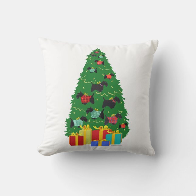 Scottish Terrier Christmas Tree Pillow (Front)