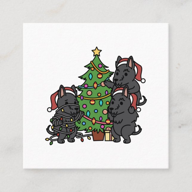 Scottish Terrier Christmas Tree Square Business Card (Front)