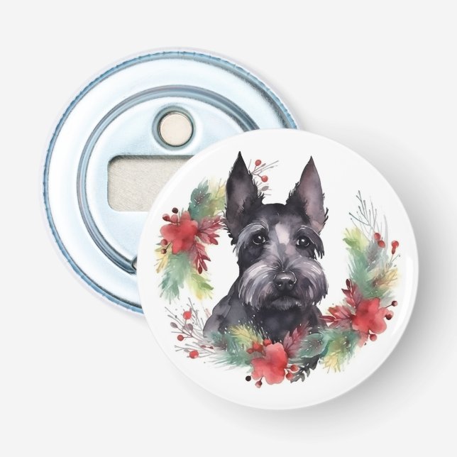 Scottish Terrier Christmas Wreath Festive Pup  Bottle Opener (Front)