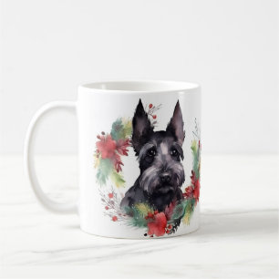 Scottish Terrier Christmas Wreath Festive Pup  Coffee Mug