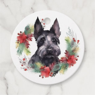 Scottish Terrier Christmas Wreath Festive Pup  Favour Tags
