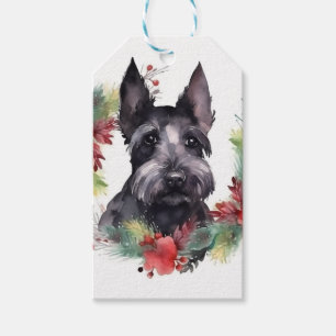 Scottish Terrier Christmas Wreath Festive Pup  Gift Tags