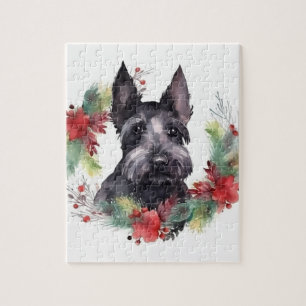 Scottish Terrier Christmas Wreath Festive Pup  Jigsaw Puzzle