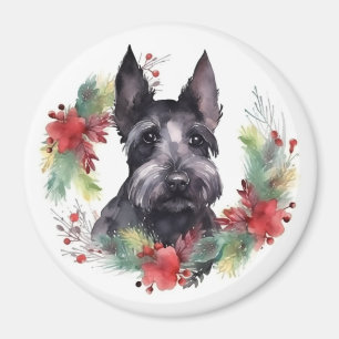 Scottish Terrier Christmas Wreath Festive Pup Magnet