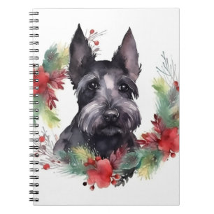 Scottish Terrier Christmas Wreath Festive Pup Notebook