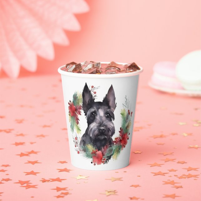 Scottish Terrier Christmas Wreath Festive Pup  Paper Cups (Insitu)